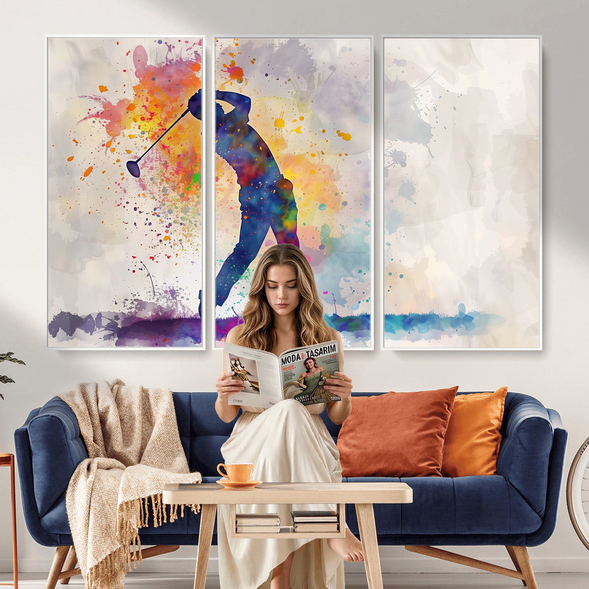 89625-MGV-CV-36X24 - Vibrant Watercolor Golf Swing Wall Art Canvas Print | Extra Large 3 Piece Canvas Wall Art