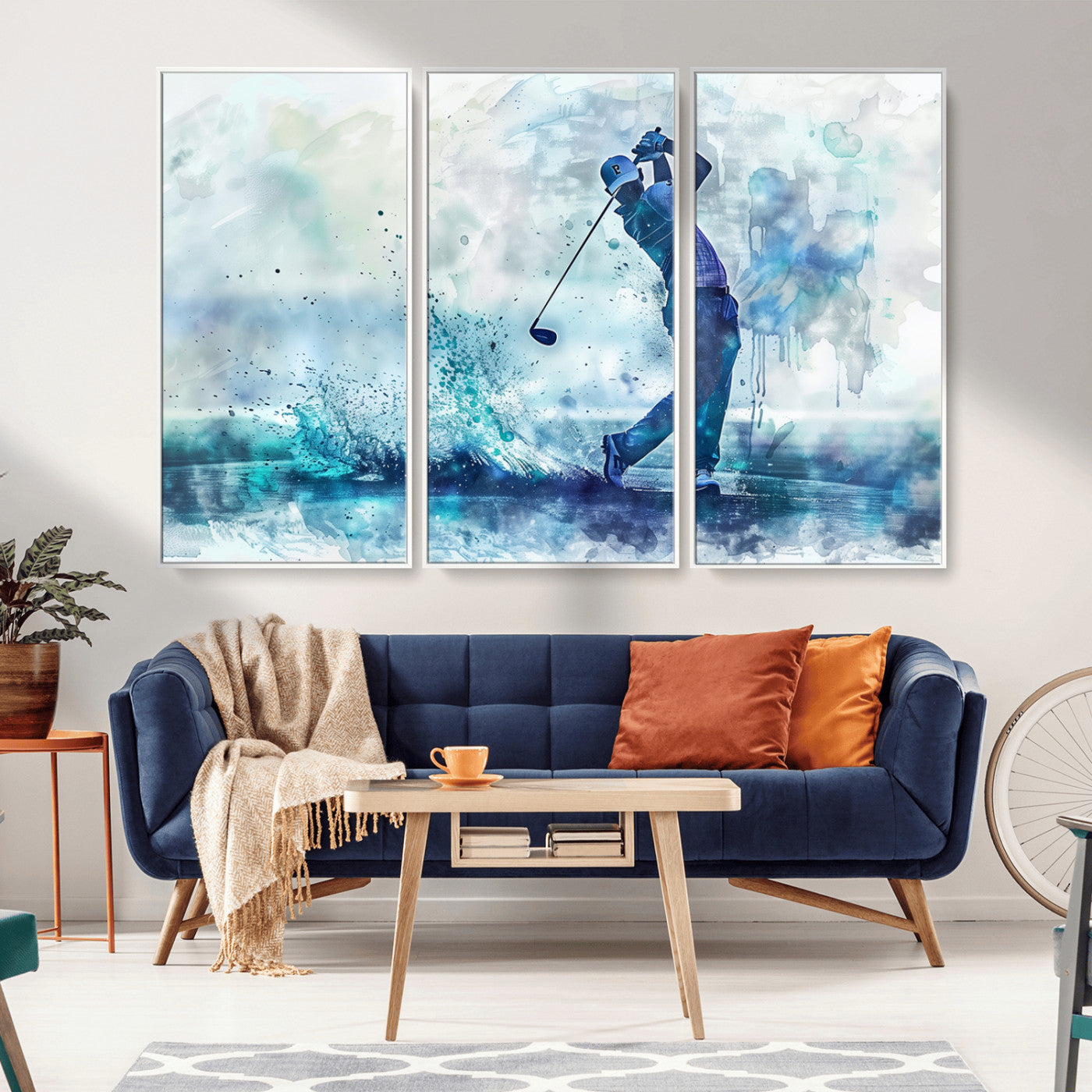 MGV-FC-48X32-3P - Golf Swing Wall Art Canvas Print - Sports-Inspired Watercolor Decor - Ready to Hang