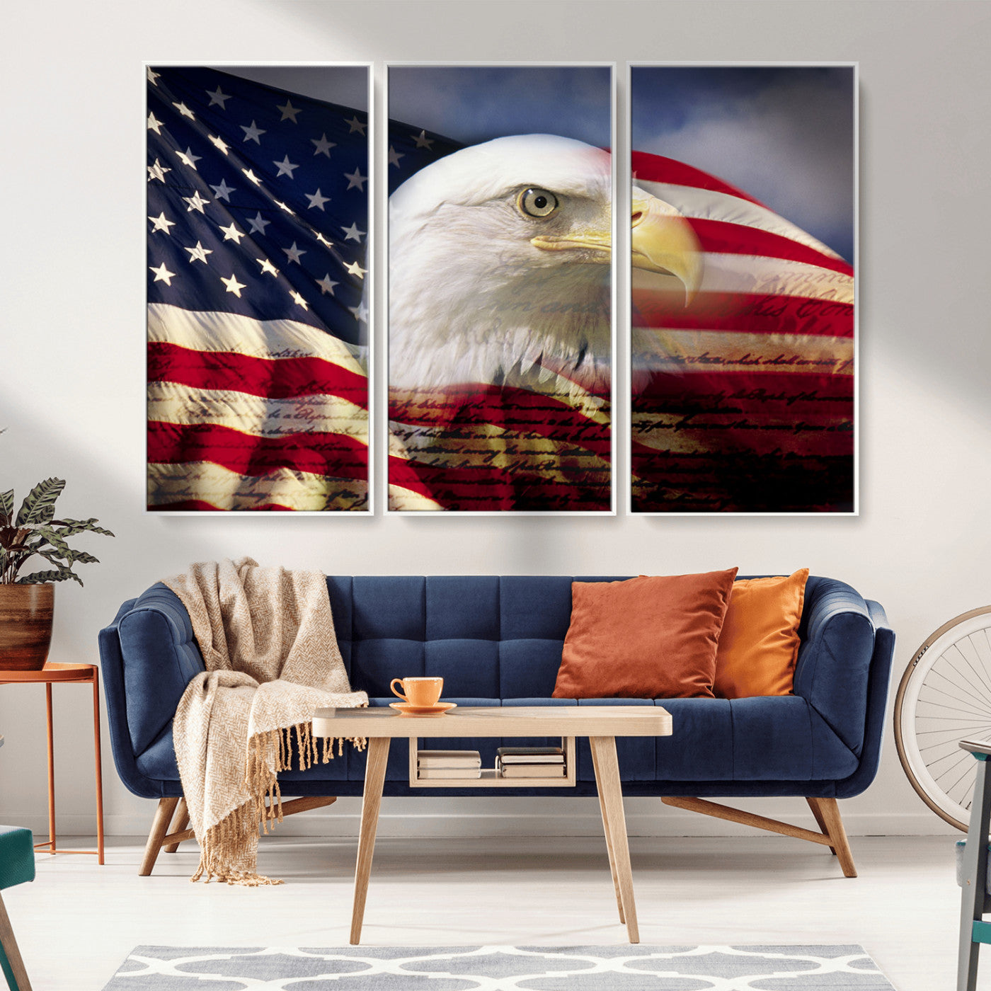 MGV-FC-48X32-3P - American Flag Eagle Symbol Wall Art, American Flag Eagle Wall Art Canvas Print
