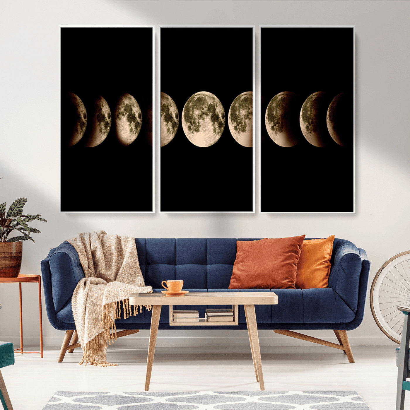 MGV-FC-48X32-3P - Phases of the Moon Wall Art | Canvas Print for Modern Wall Decor | Ready to Hang and Framed