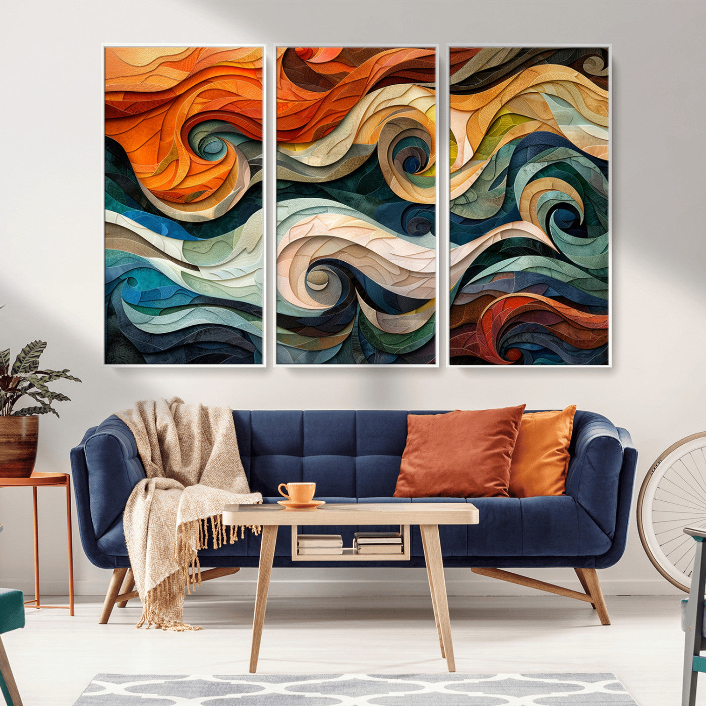 MGV-FC-48X32-3P - Abstract Wave Wall Art | Ready to Hang Framed Canvas Print | Vibrant Home Decor for Modern Spaces