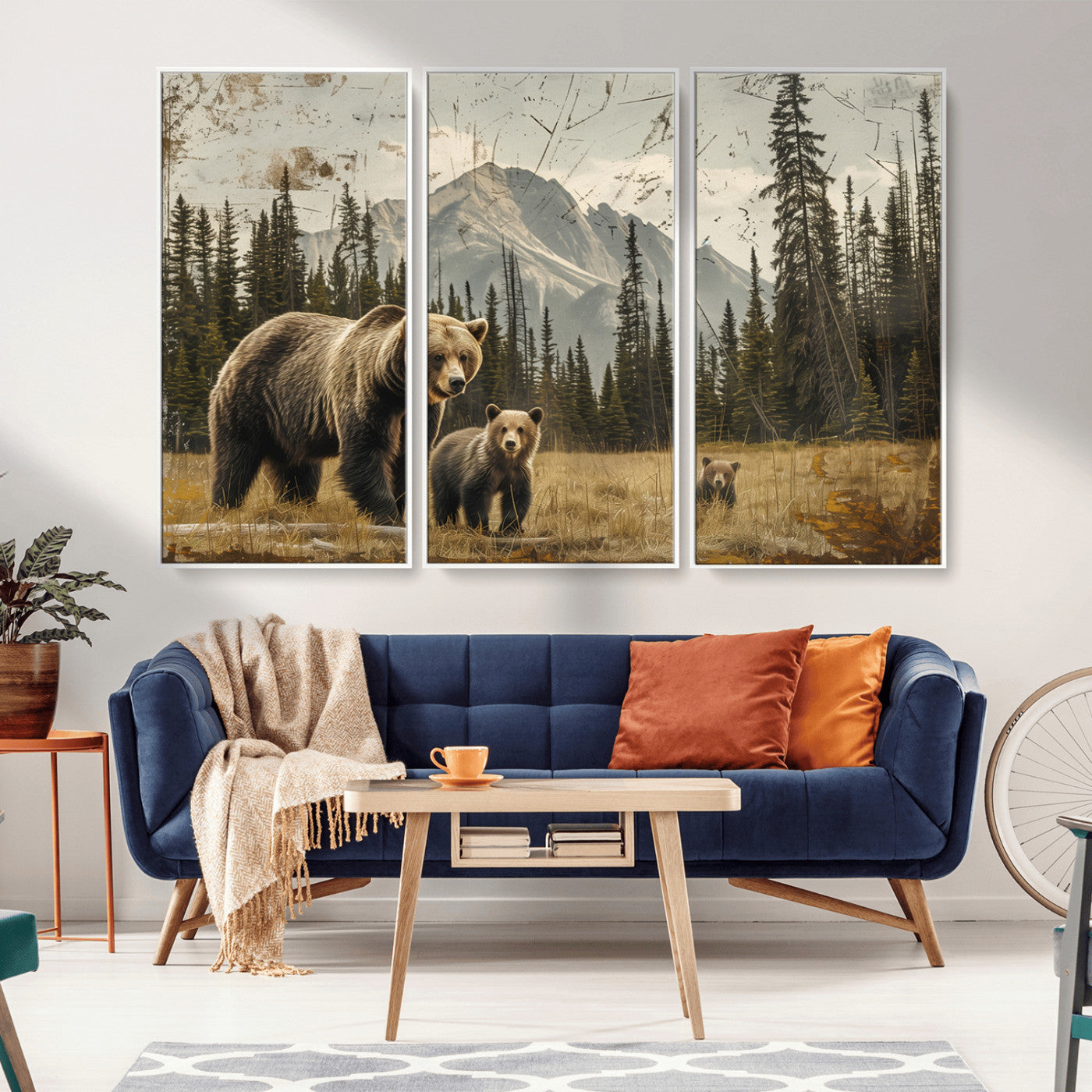 MGV-FC-48X32-3P - Rustic Grizzly 399 Bear Family Wall Art Canvas Print