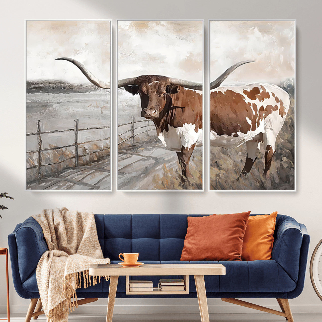57340-MGV-CV-36X24 - Vintage Texas Cow Wall Art Canvas Print, Rustic Longhorn Wall Art | Canvas Print for Farmhouse Decor