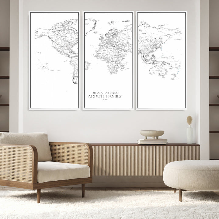 Personalized World Map Wall Art Canvas Print - Custom Push Pin Travel Map Canvas - Framed Map Print for Travel Lover Gift
