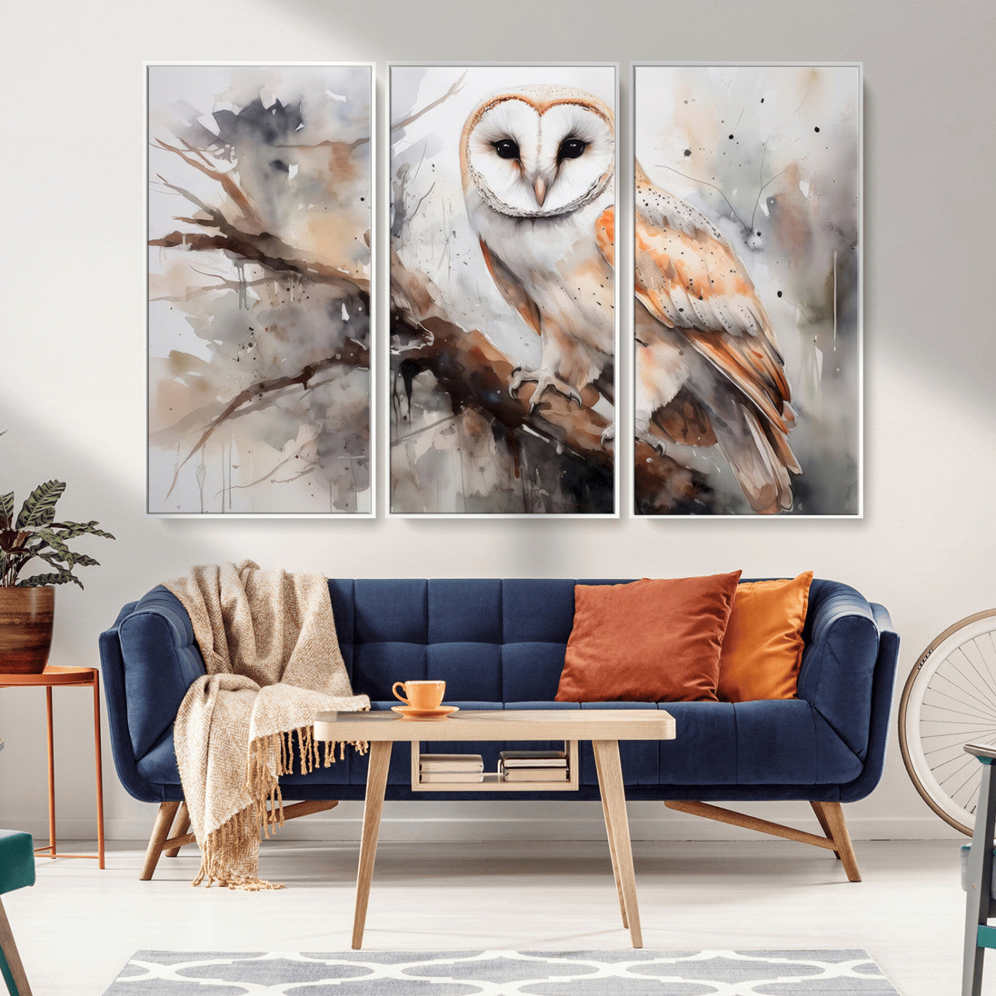 MGV-FC-48X32-3P - Barn Owl Wall Art | Watercolor Barn Owl Canvas Print | Perfect for Farmhouse Wall Decor | Ready to