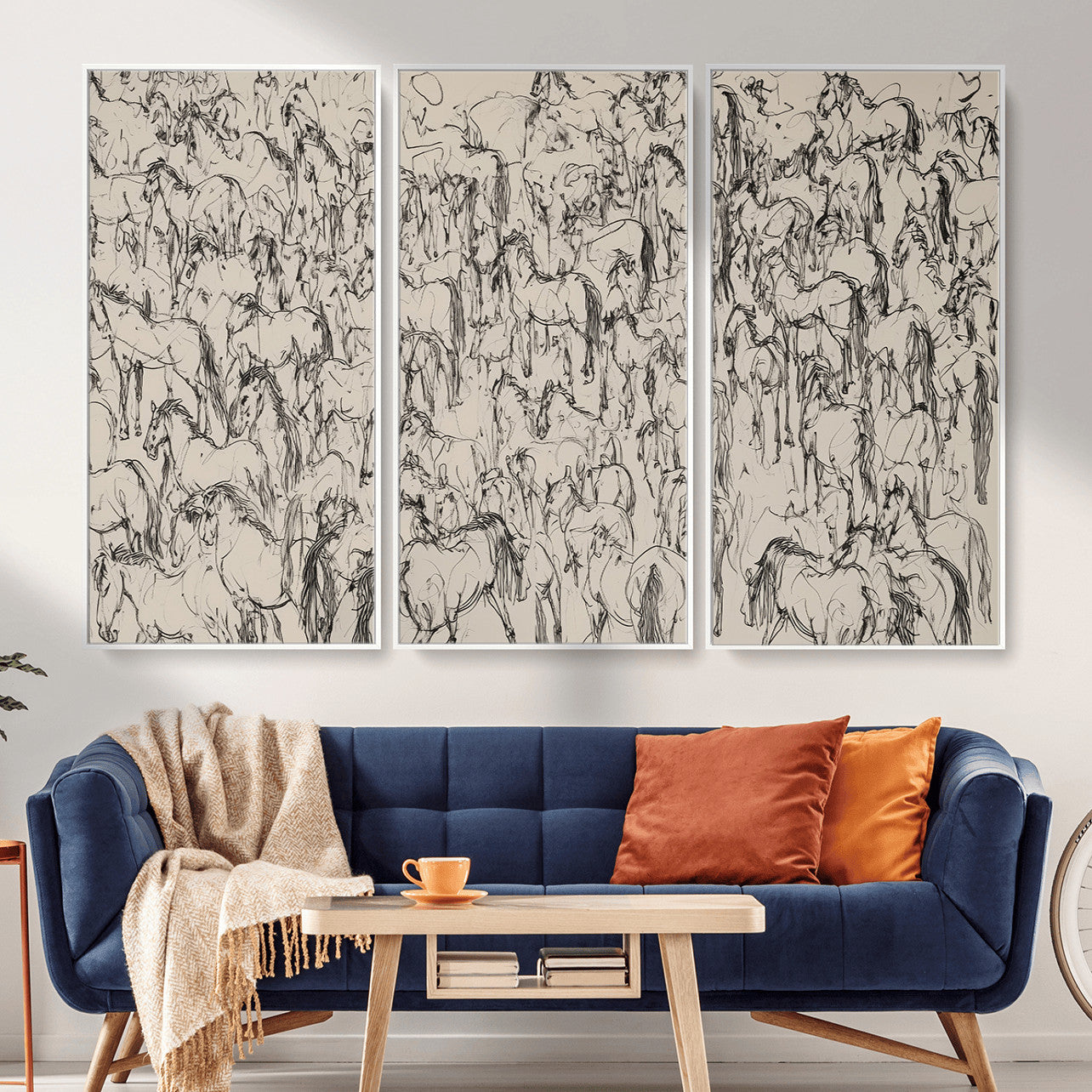 25718-MGV-CV-36X24 - Abstract Horse Sketch Wall Art | Ready to Hang and Framed | Farmhouse Wall Decor for Barn Wall