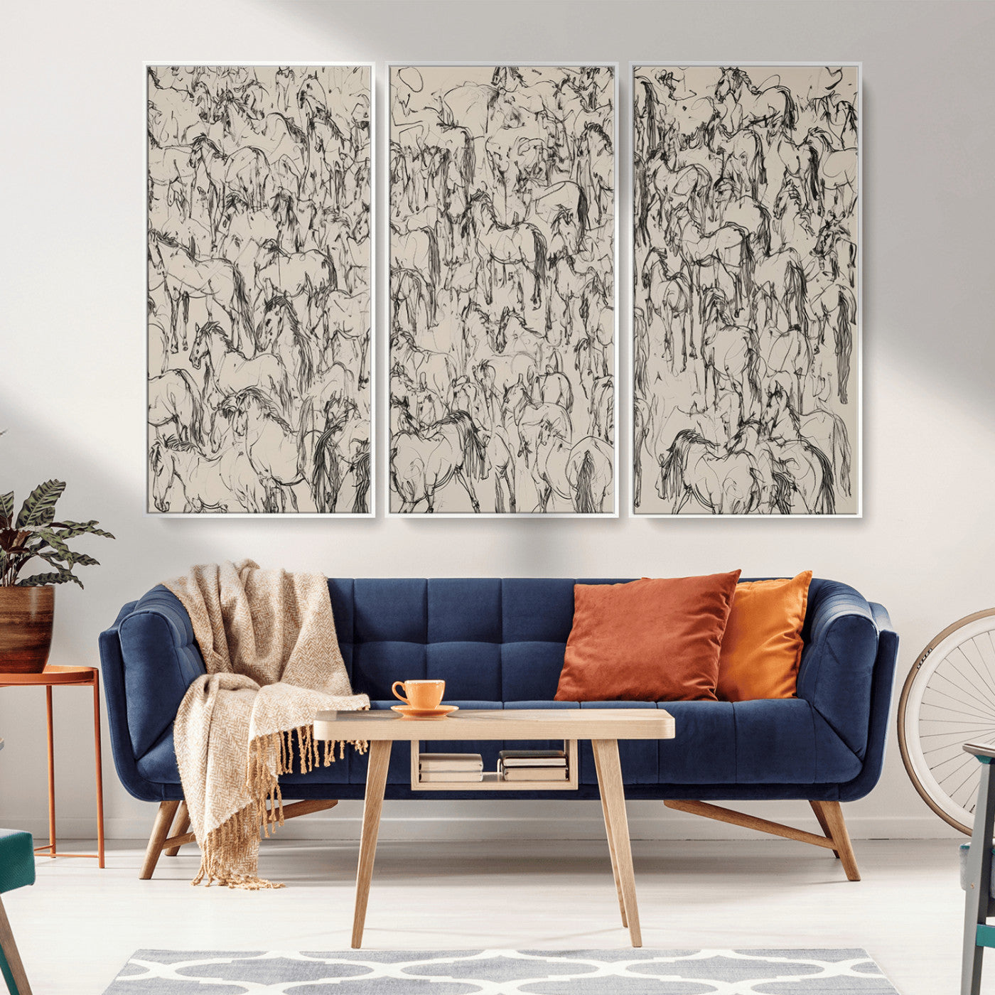 25718-MGV-CV-36X24-Abstract Horse Sketch Wall Art | Ready to Hang and Framed | Farmhouse Wall Decor for Living Room or