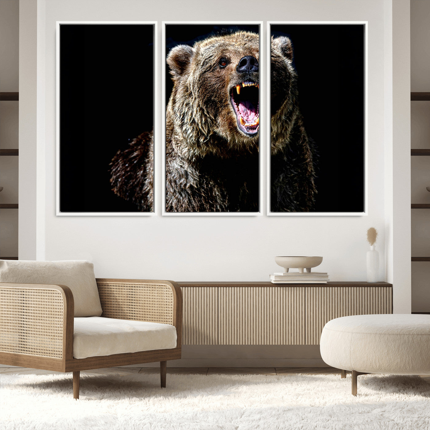 17625-MGV-FC-60X40-3P_White-Grizzly Bear Canvas Print | Wildlife Wall Art for Cabin Decor | Ready to Hang Framed