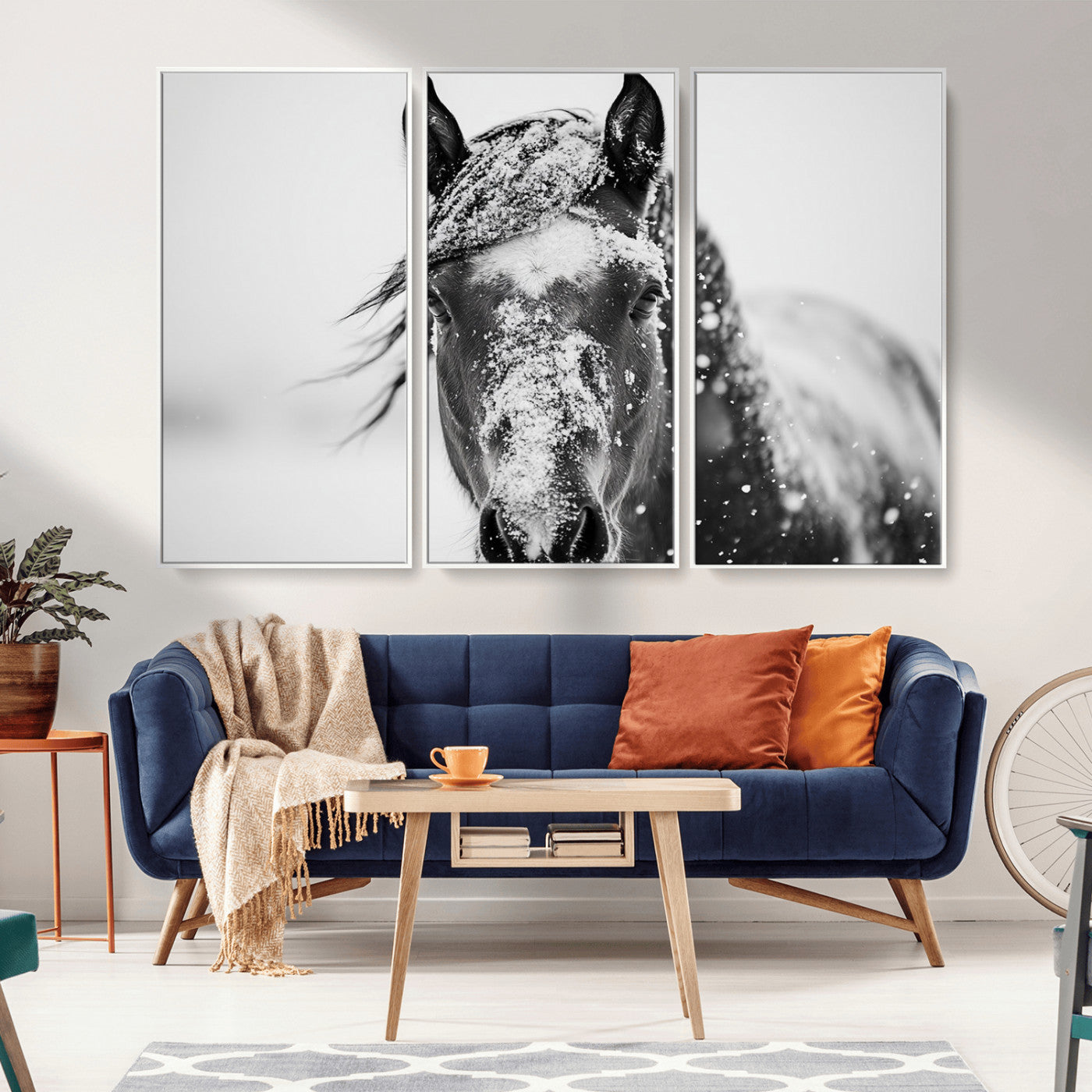 MGV-FC-48X32-3P - Western Wall Art | Black and White Winter Horse Wall Art | Ready to Hang and Framed | Farmhouse and