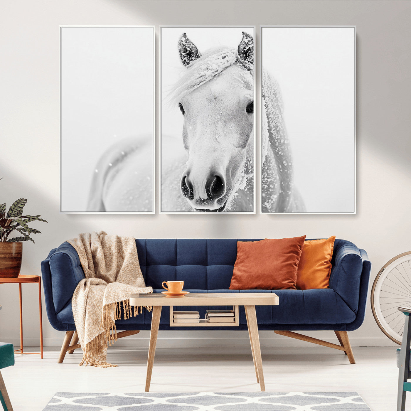 MGV-FC-48X32-3P - Majestic White Horse Wall Art | Ready to Hang and Framed | Farmhouse Wall Decor for Living Room