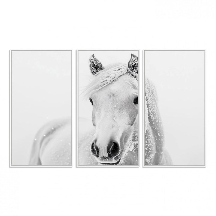 The dining room features the Majestic White Horse Wall Art, adding to its rustic charm.