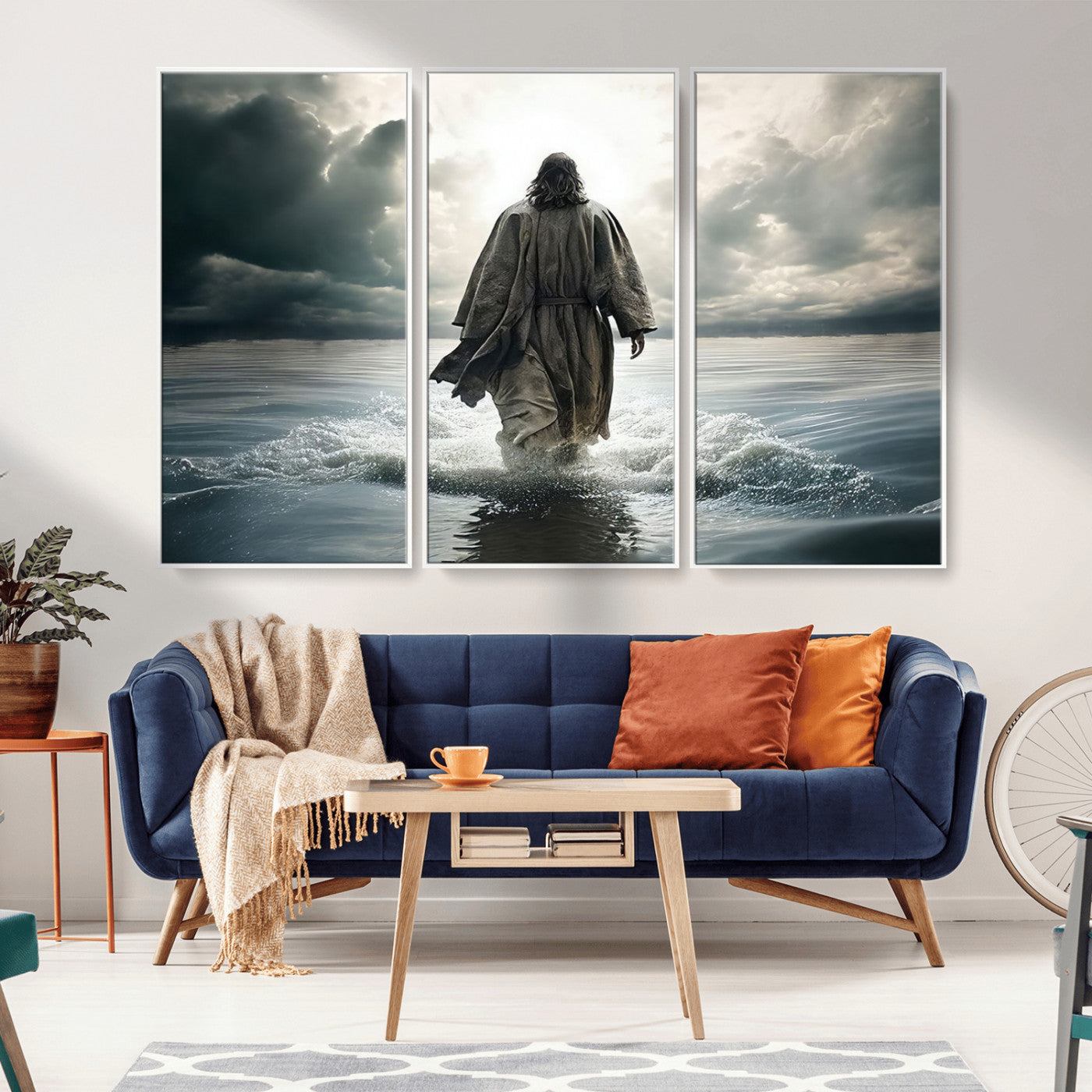 MGV-FC-48X32-3P - Jesus Walking on Water Wall Art | Canvas Print | Ready to Hang | Christian Home Decor | Spiritual