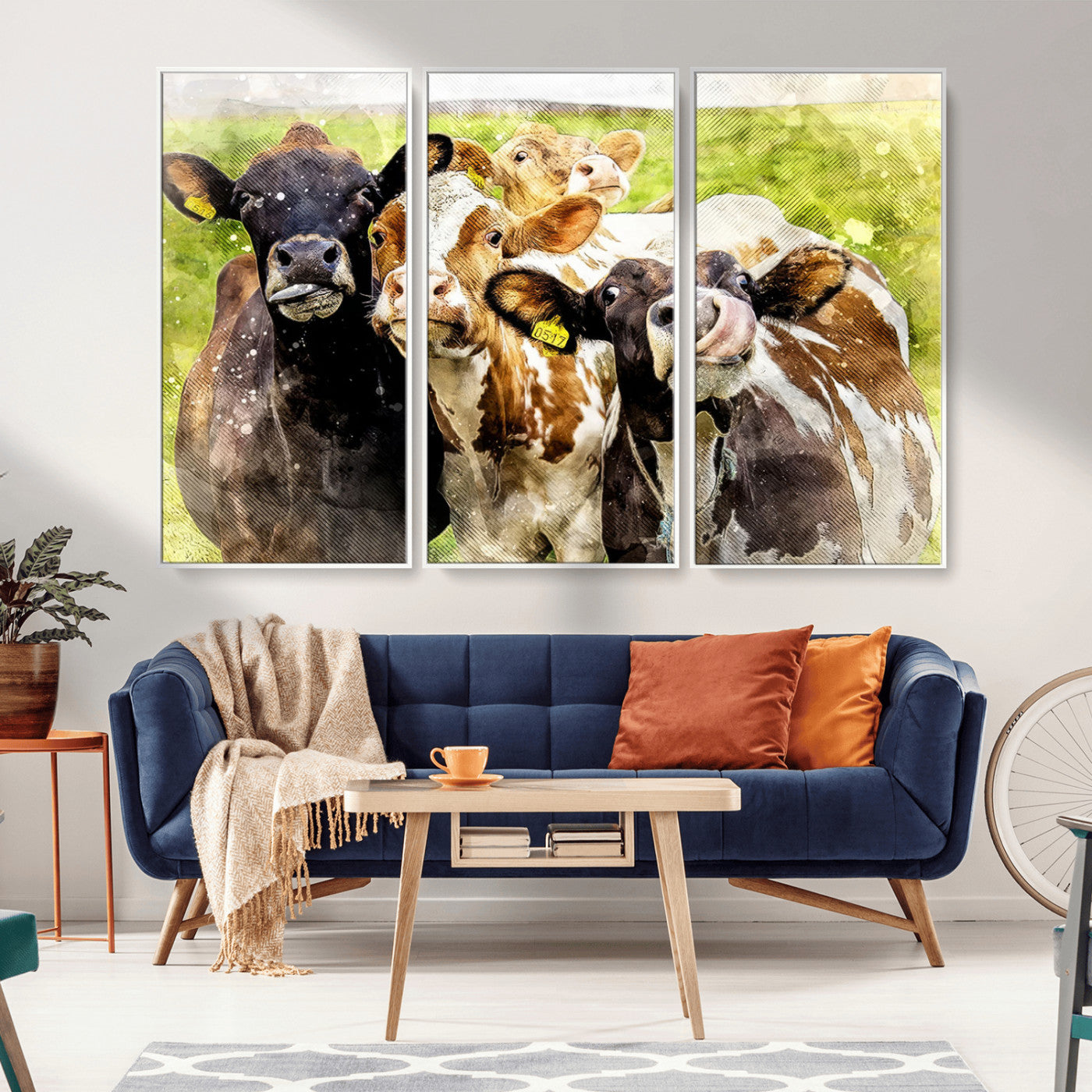 MGV-FC-48X32-3P - Curious Cows Farmhouse Wall Art | Ready to Hang and Framed Canvas Print | Rustic Farm Decor