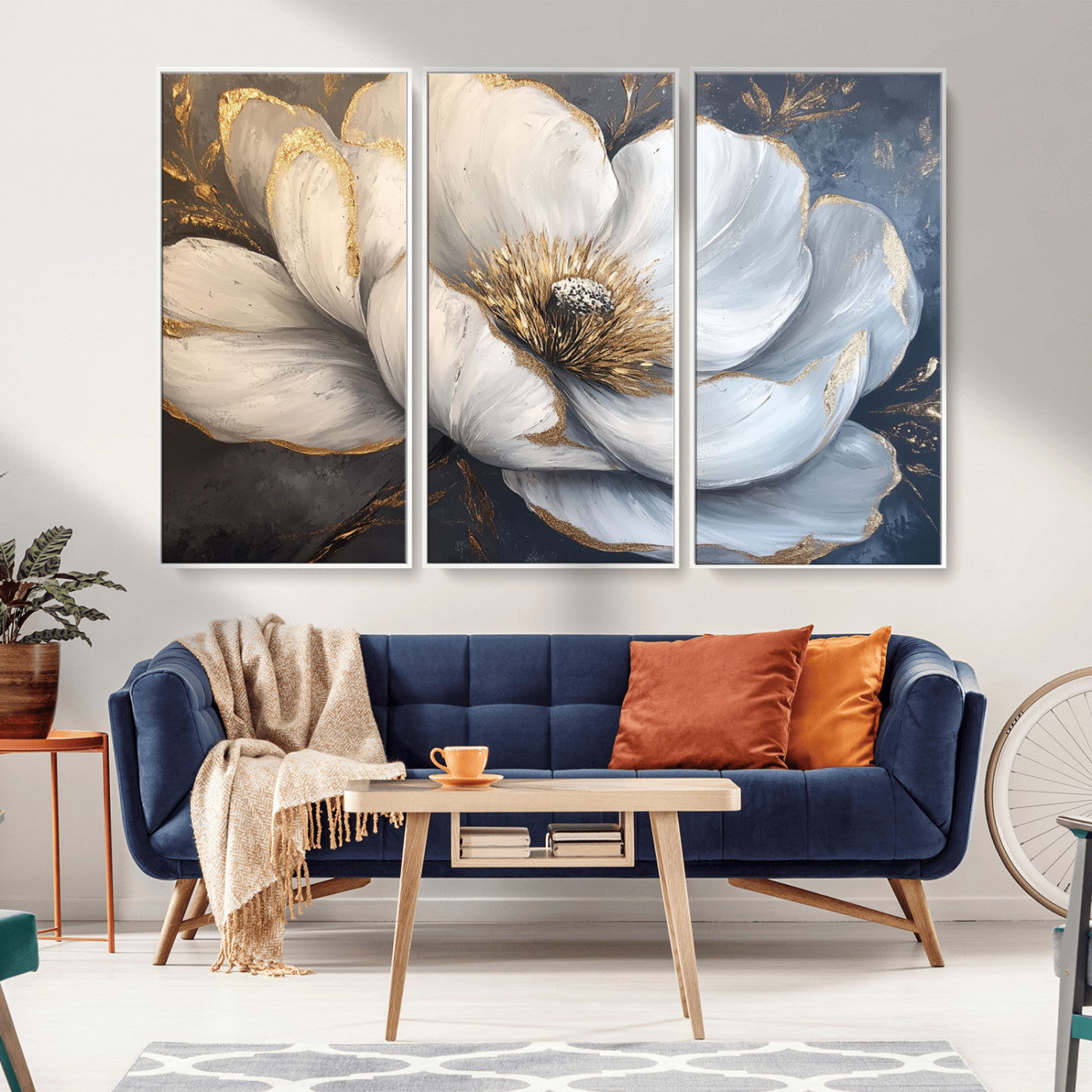 MGV-FC-48X32-3P - White Magnolia Flower Wall Art Canvas Print | Abstract Floral Wall Decor | Elegant Bloom Artwork |