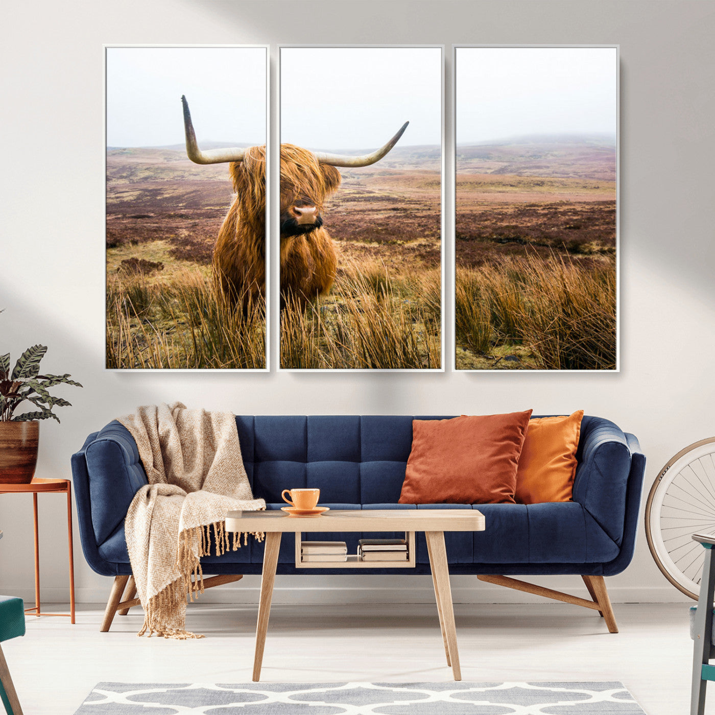 97274-MGV-CV-36X24-Scottish Highland Cow Canvas Wall Art – Rustic Farmhouse Charm with Highland Cattle – Ready to Hang