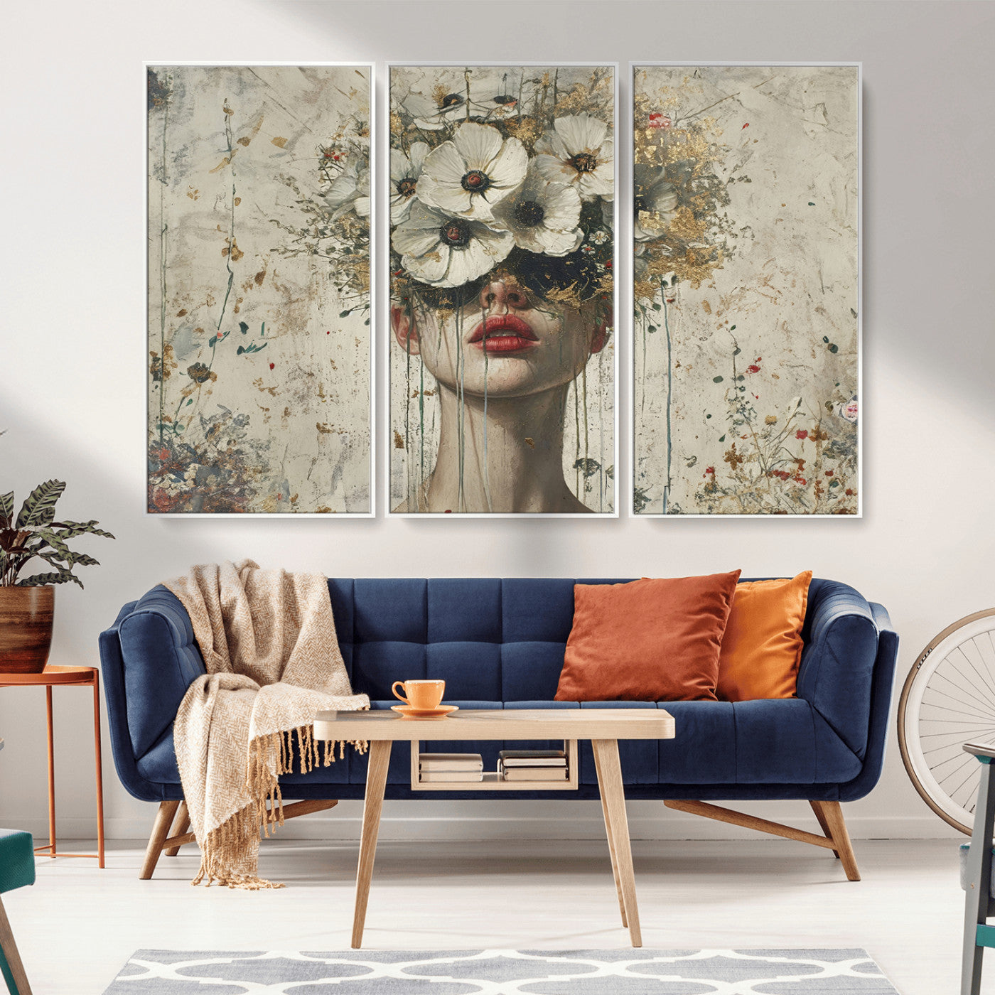 MGV-FC-48X32-3P - Abstract Floral Women Patel Wall Art Canvas Print