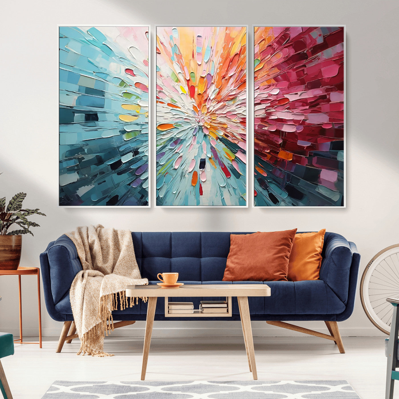 MGV-FC-48X32-3P - Radiant Bloom Abstract Floral Wall Art Canvas Print - Colorful Burst - Modern Living Room Decor -