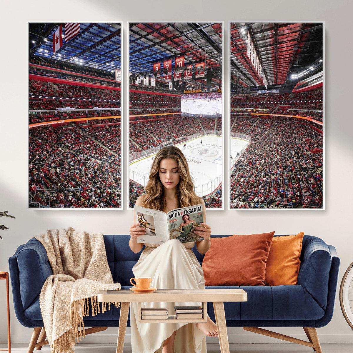 62263-MGV-CV-36X24 - Barton Malow Little Caesars Arena Detroit Wall Art Canvas Print - Detroit Hockey and Basketball
