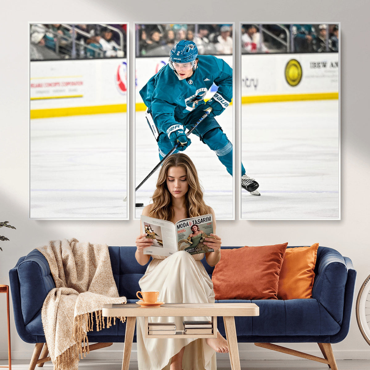 69179-MGV-CV-36X24 - San Jose Sharks Ice Hockey Player Wall Art Canvas Print