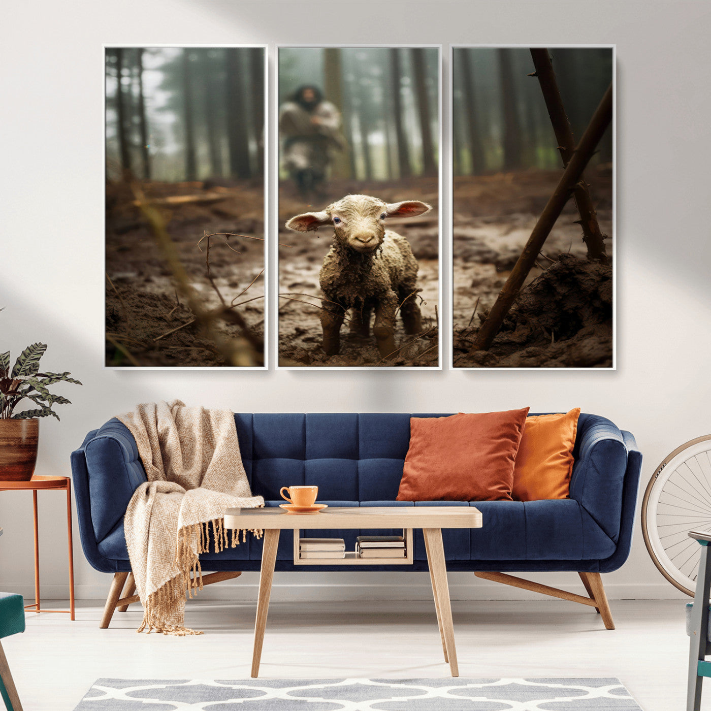 MGV-FC-48X32-3P - Jesus Running After a Lost Lamb Canvas Wall Art Print