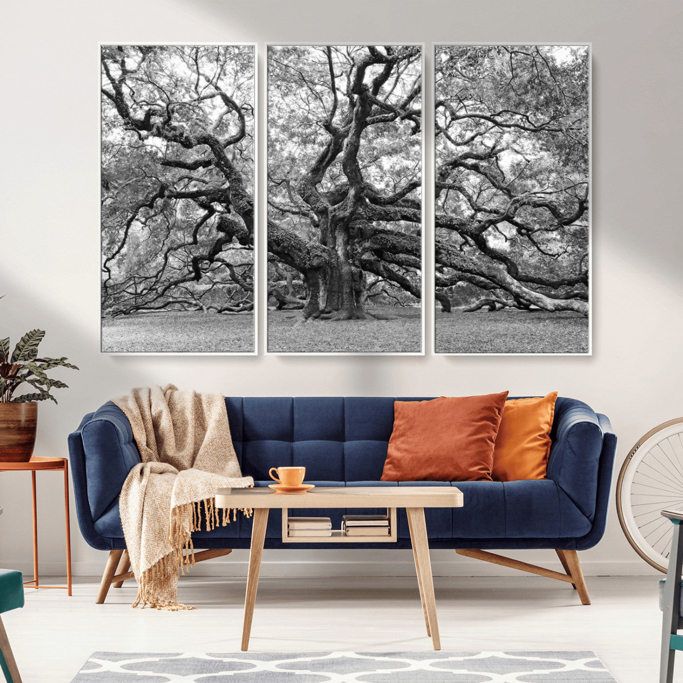 MGV-FC-48X32-3P - Black White Angel Oak Tree Wall Art - Timeless Nature-Inspired Canvas for Rustic, Modern, or