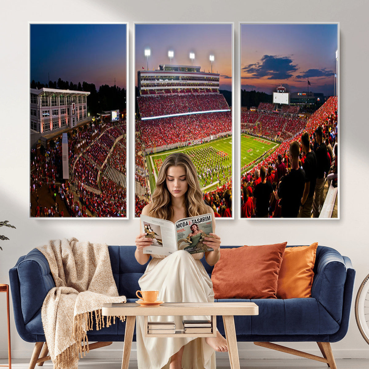 87655-MGV-CV-36X24 - NC State Wolfpack Football Team Print - Raleigh Carter-Finley Stadium Wall Art Canvas Print