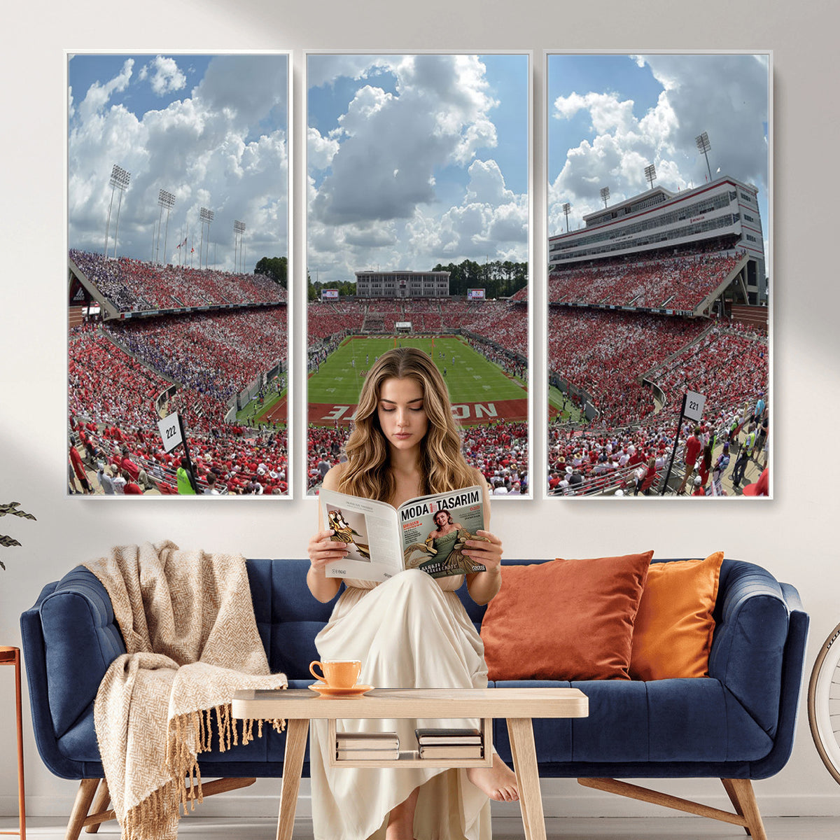 30640-MGV-CV-36X24 - NC State Wolfpack Football Team Print Canvas- Raleigh Carter-Finley Stadium Wall Art Canvas Print