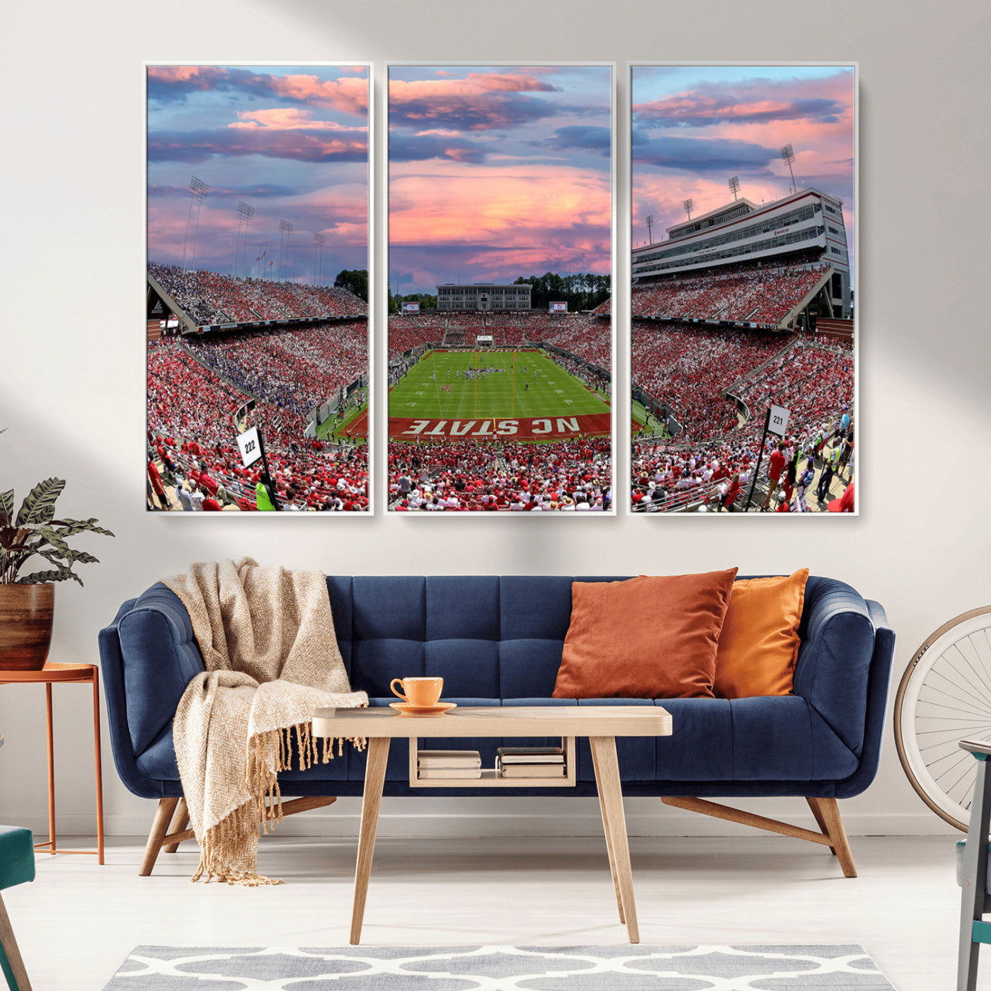 MGV-FC-48X32-3P - Carter-Finley Stadium Art Sunset Game Triple Canvas Wall Art - NC State Wolfpack Football Match