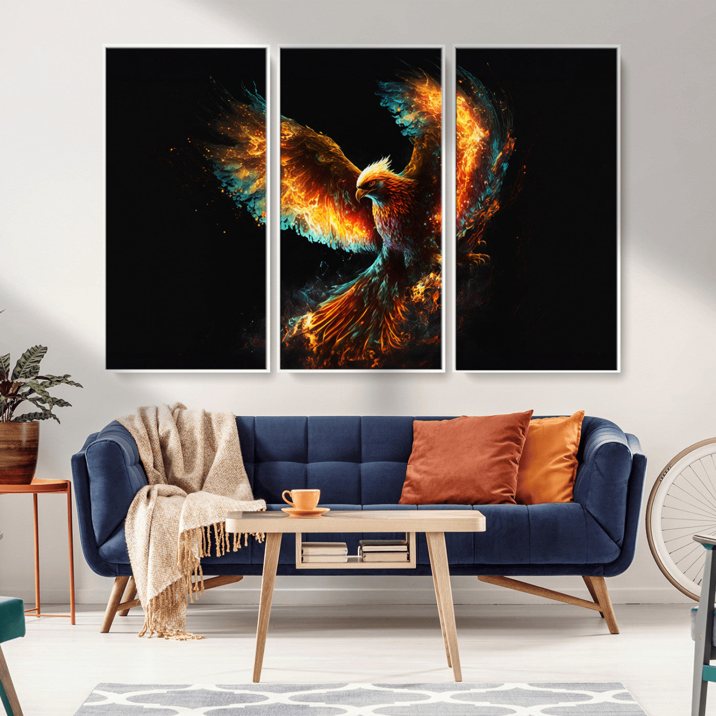 MGV-FC-48X32-3P - Fiery Phoenix Canvas Print | Ready to Hang Wall Art | Bold Fantasy Decor for Living Room | Majestic