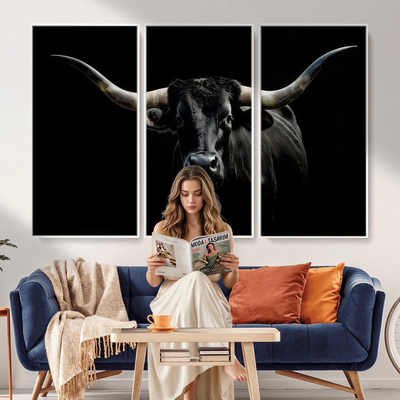 37889-MGV-CV-36X24 - Texas Longhorn Canvas Wall Art - Rustic Western Longhorn Bull Print in Brown & Black - Farmhouse Decor for Living Room, Office, or Ranch