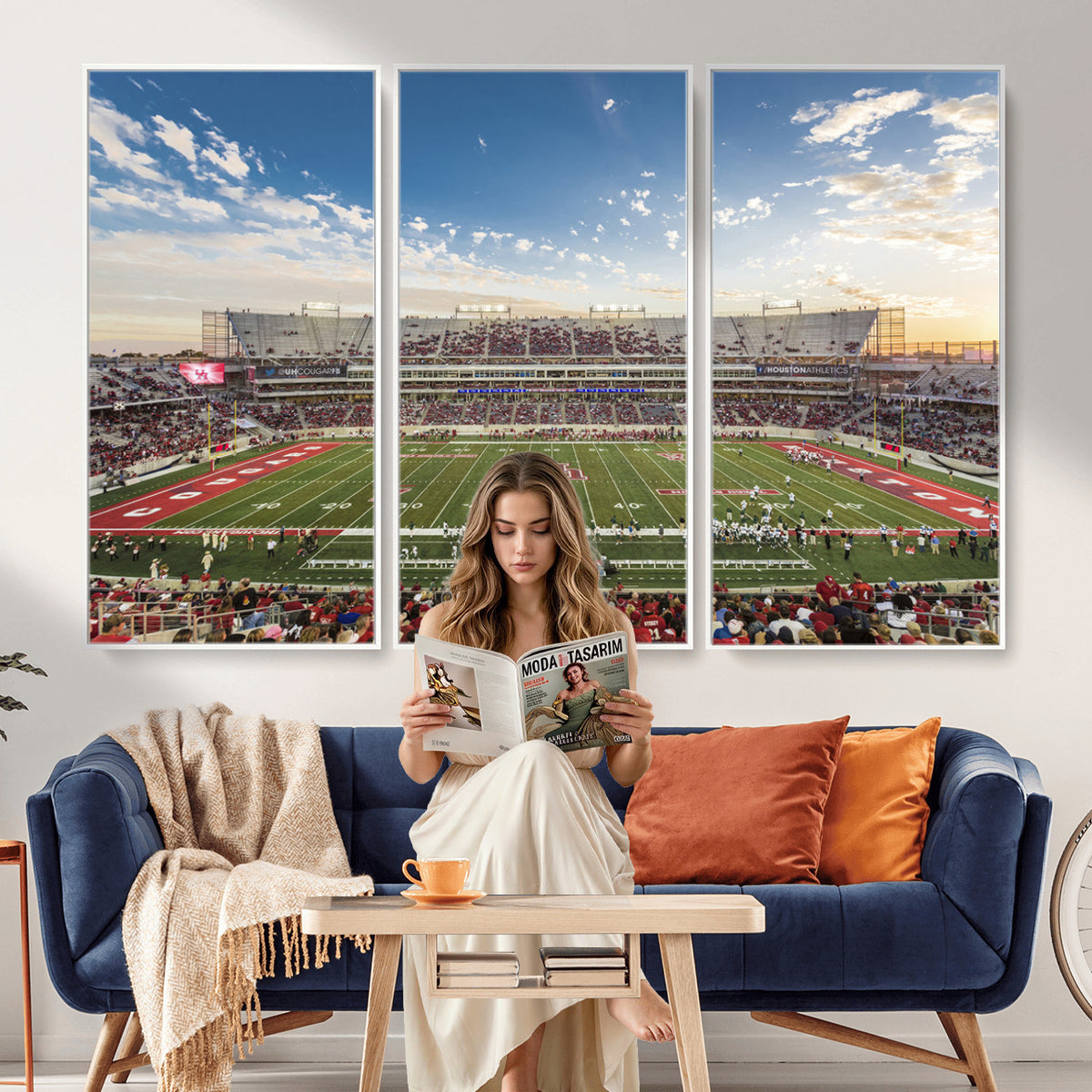 36612-MGV-CV-36X24 - Framed Houston Cougars Football Team Print - Houston TDECU Stadium Wall Art Canvas Print
