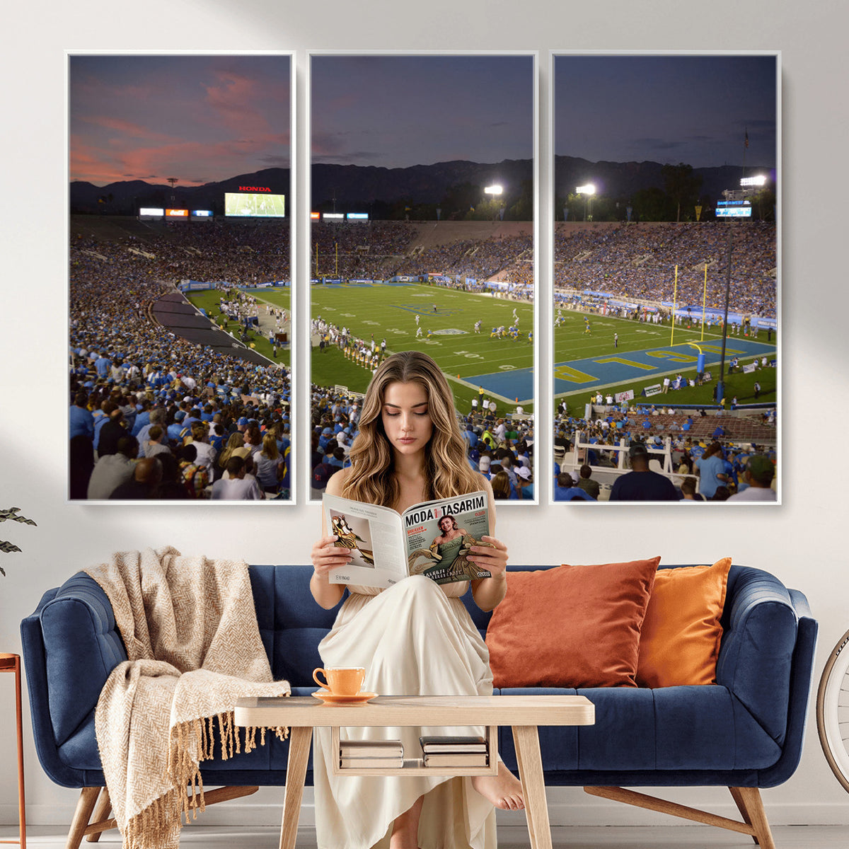 90359-MGV-CV-36X24 - UCLA Bruins Football Team Print - Pasadena Rose Bowl Stadium Wall Art Canvas Print