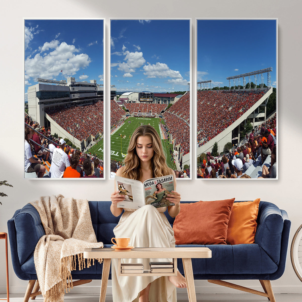 87769-MGV-CV-36X24 - Virginia Tech Hokies Football Team Print - Blacksburg Lane Stadium Wall Art Canvas Print