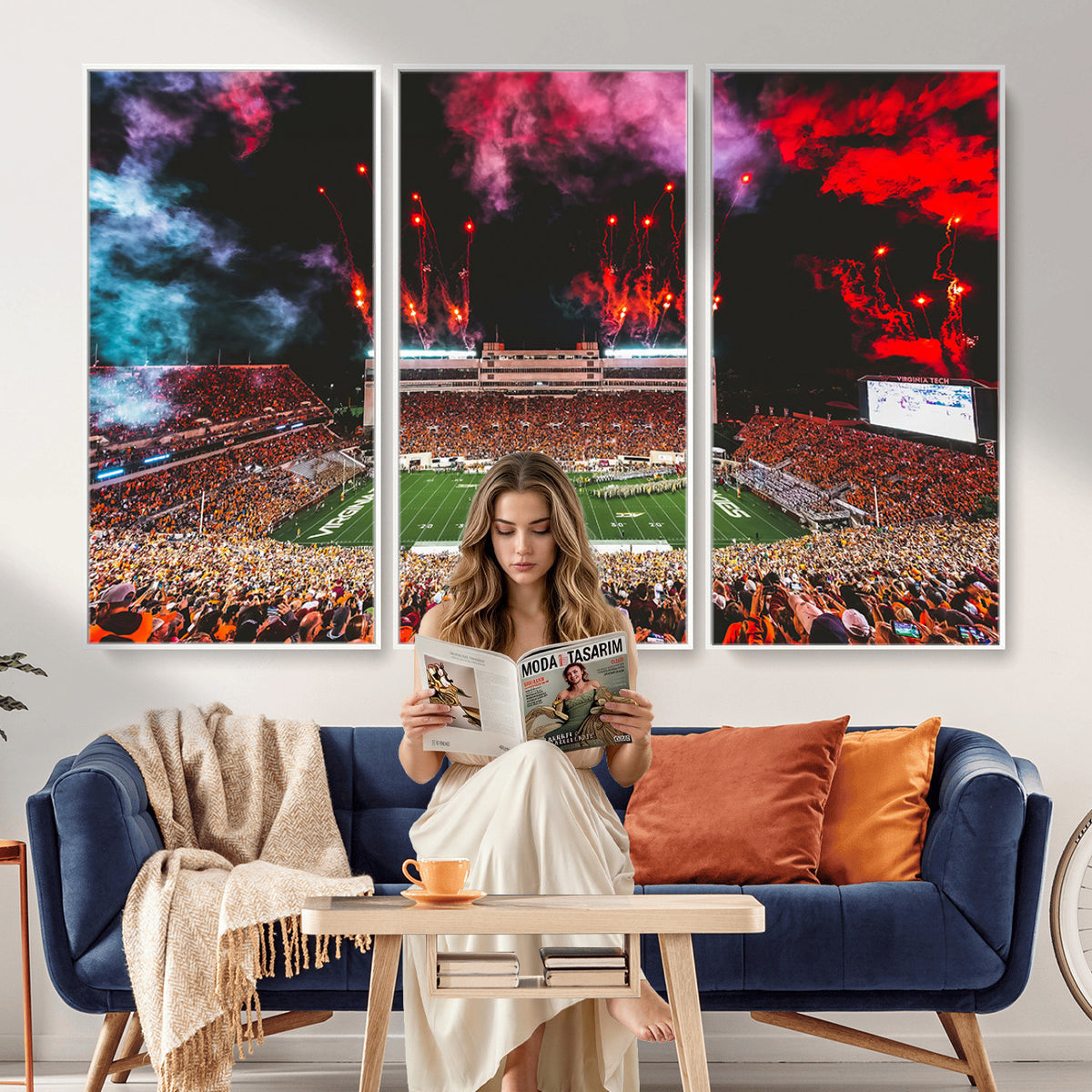 65761-MGV-CV-36X24 - Virginia Tech Hokies Football Team Print - Blacksburg Lane Stadium Wall Art Canvas Print