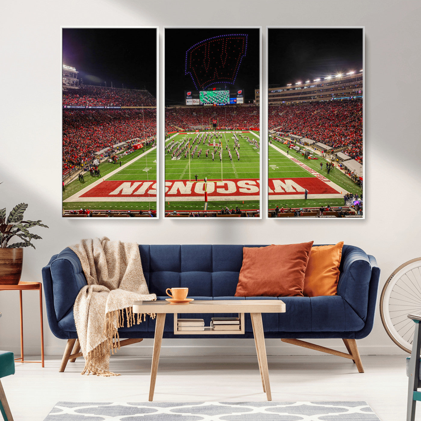 MGV-FC-48X32-3P - Wisconsin Badgers Football Team Print Canvas- Madison Camp Randall Stadium Wall Art Canvas Print