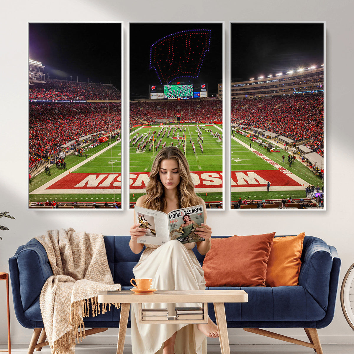 34125-MGV-CV-36X24 - Wisconsin Badgers Football Team Print Canvas- Madison Camp Randall Stadium Wall Art Canvas Print