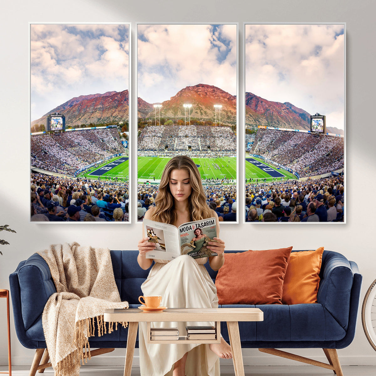 85734-MGV-CV-36X24 - Brigham Young University Cougars Football Team Print - Provo LaVell Edwards Stadium Wall Art Canvas