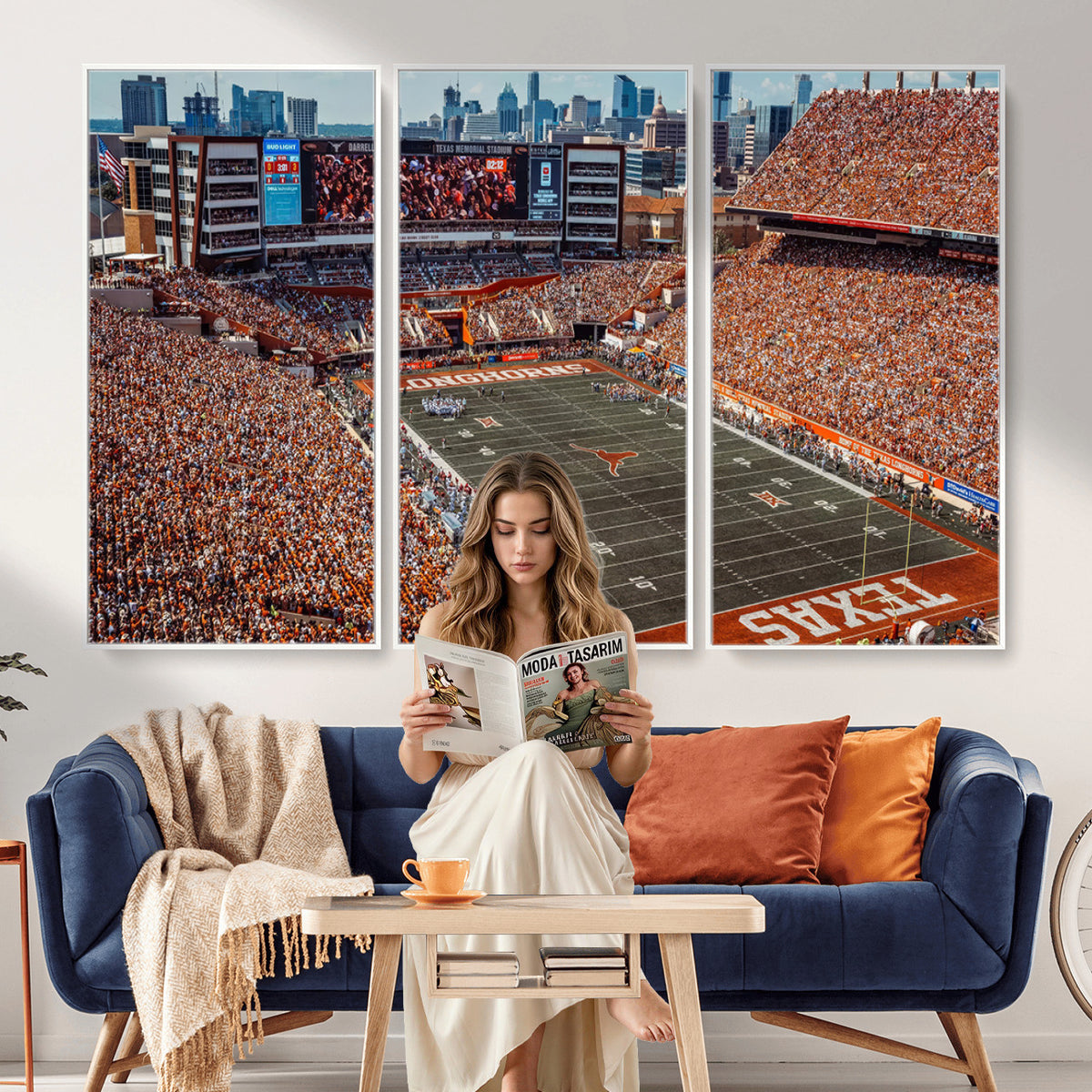 92103-MGV-CV-36X24 - University of Texas Longhorns Football Team Print - Austin Darrell K Royal-Texas Memorial Stadium