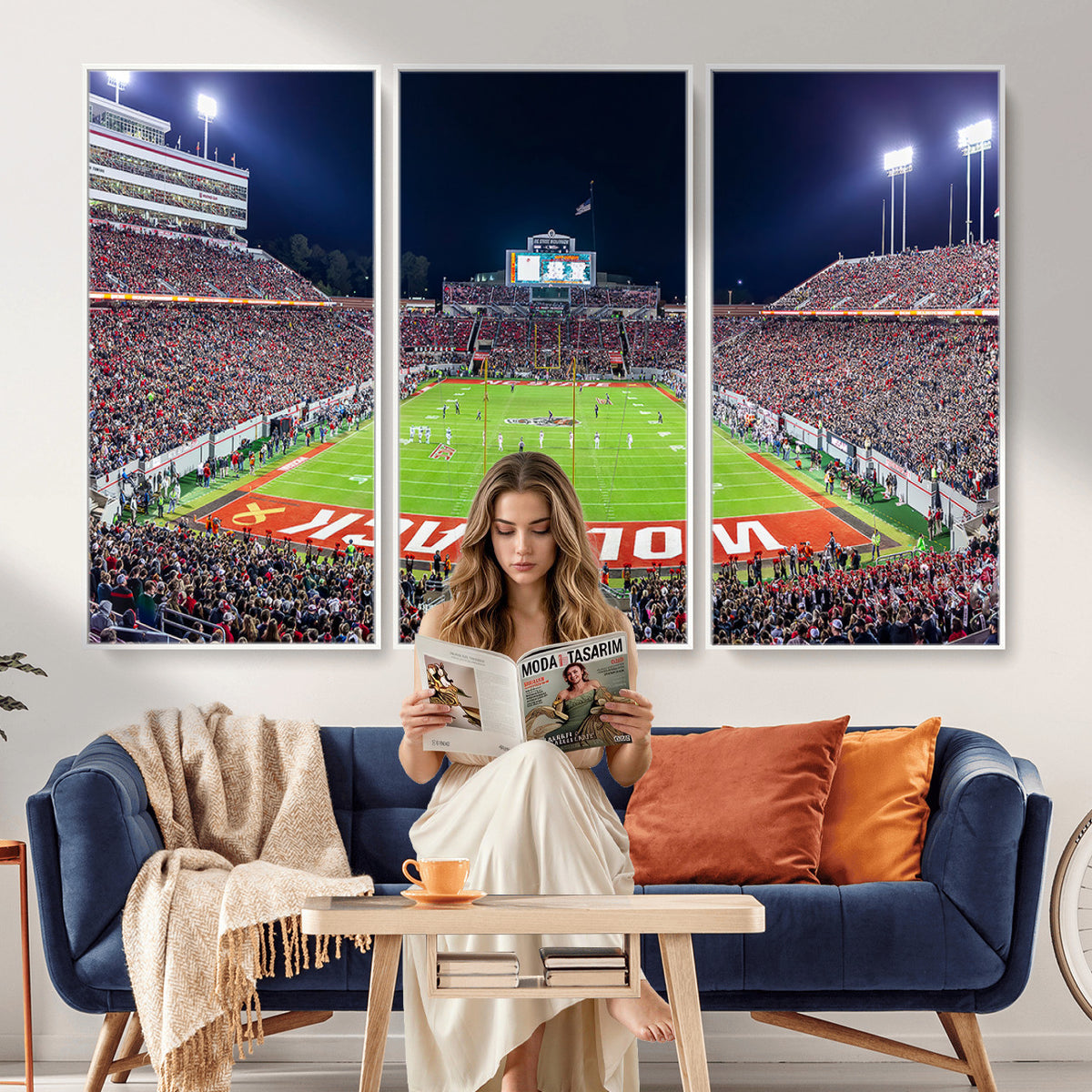 80943-MGV-CV-36X24 - Wolfpack Football Team Print - Raleigh Carter-Finley Stadium Wall Art Canvas Print