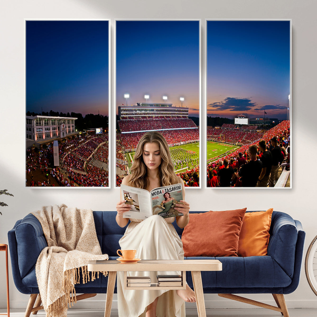 76202-MGV-CV-36X24 - Wolfpack Football Team Wall Art Print - Raleigh Carter-Finley Stadium Wall Art Canvas Print