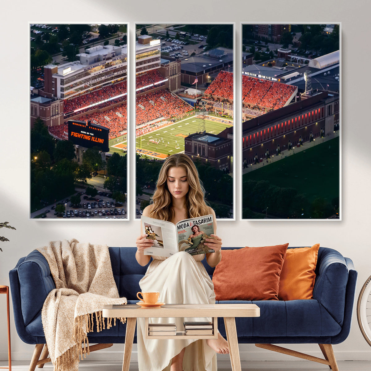 78052-MGV-CV-36X24 - University of Illinois Fighting Illini Football Team Print - Champaign Illinois Memorial Stadium
