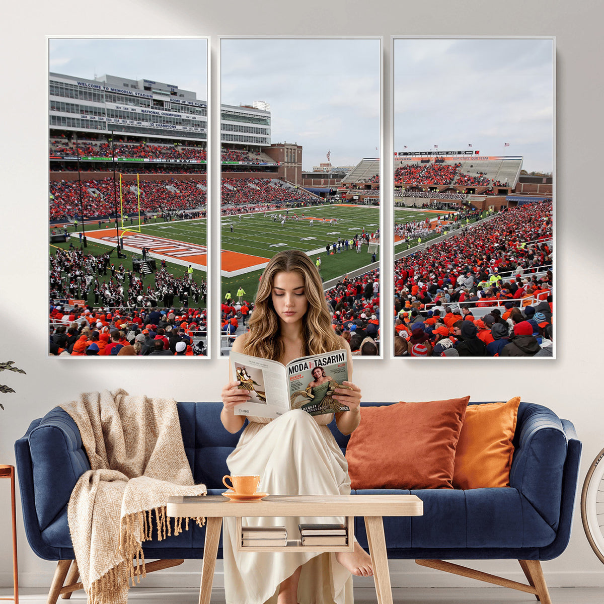 86851-MGV-CV-36X24 - University of Illinois Fighting Illini Football Team Print - Champaign Illinois Memorial Stadium