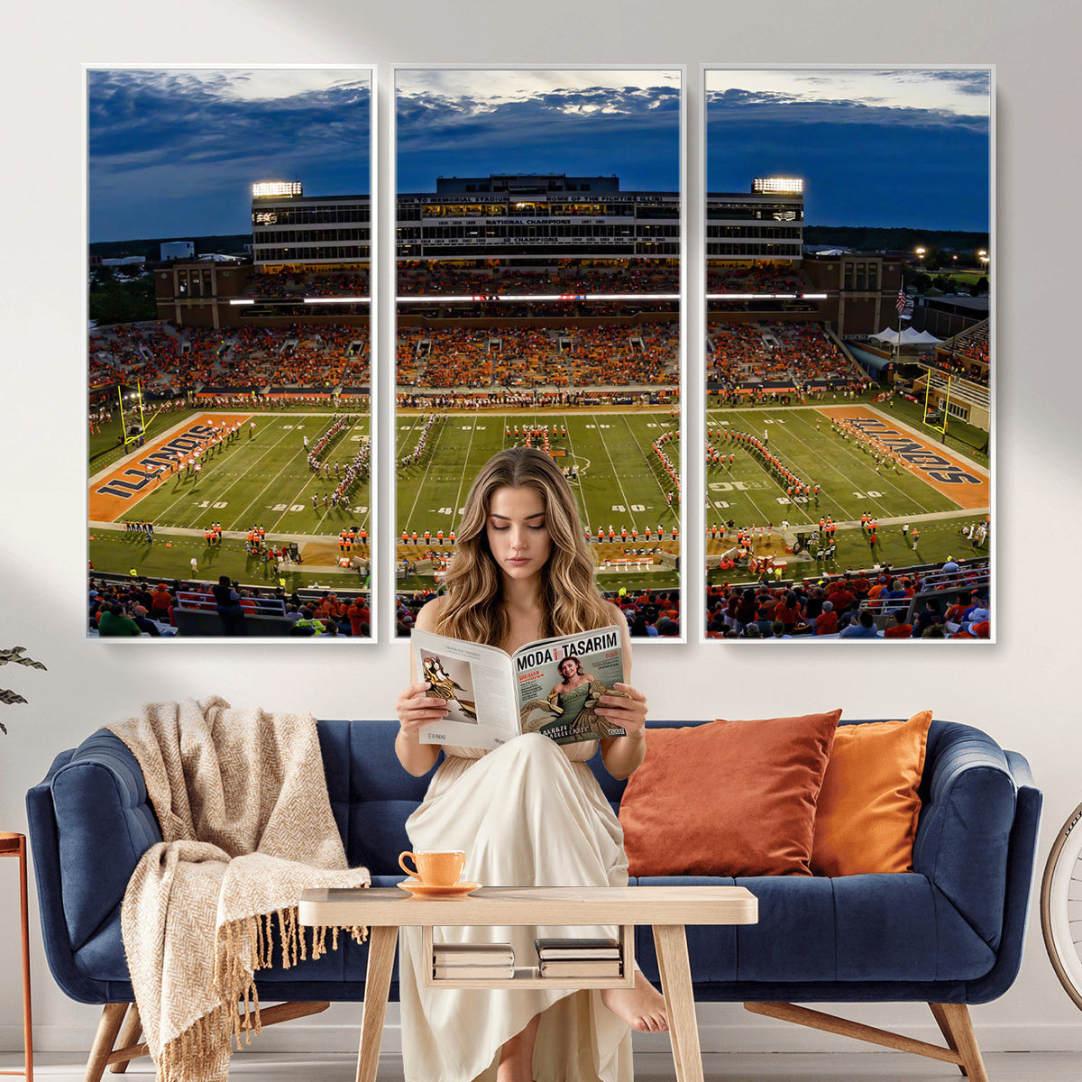 44513-MGV-CV-36X24 - University of Illinois Fighting Illini Football Team Print - Champaign Illinois Memorial Stadium
