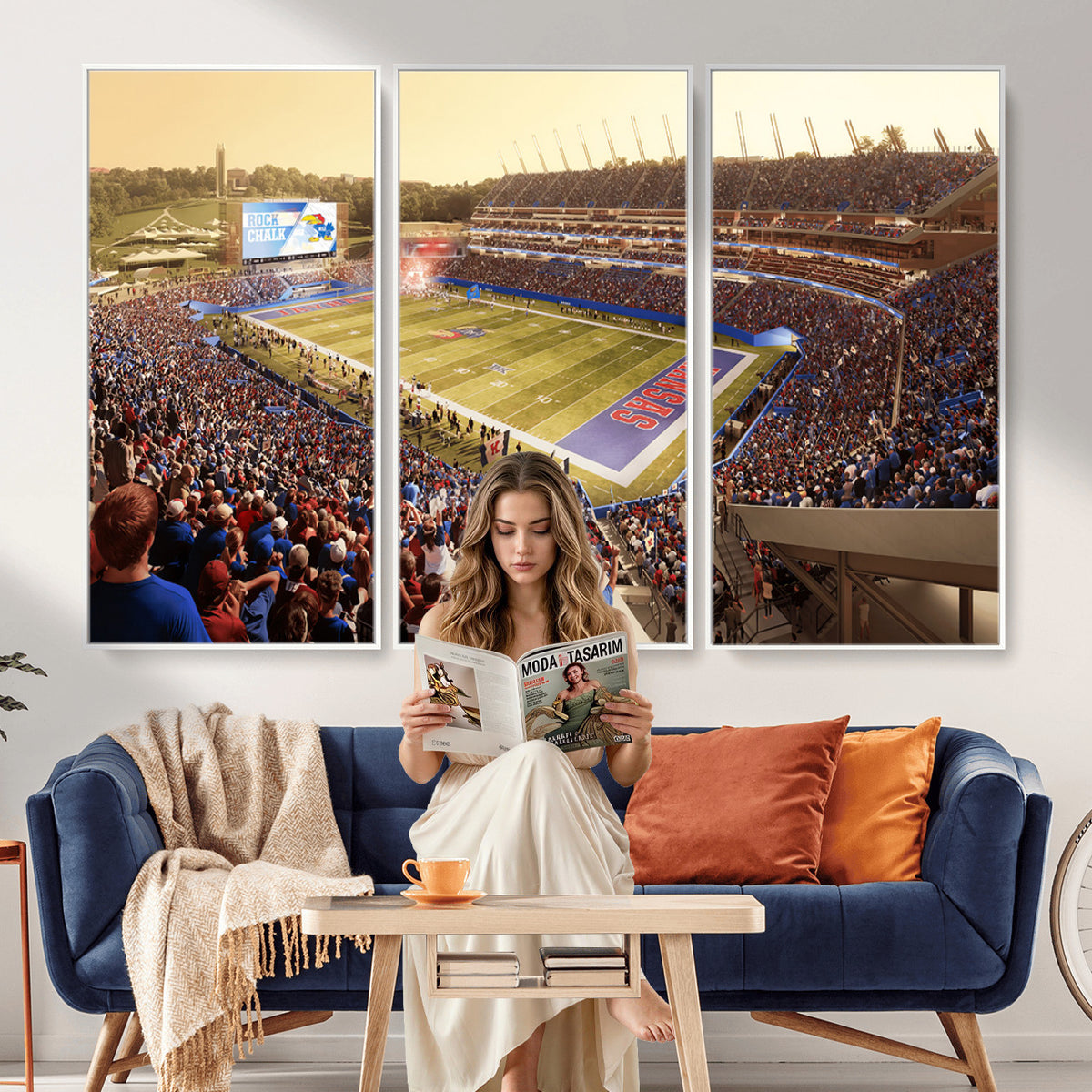 71731-MGV-CV-36X24 - University of Kansas Jayhawks Football Team Print - Lawrence Kansas Memorial Stadium Wall Art Canvas