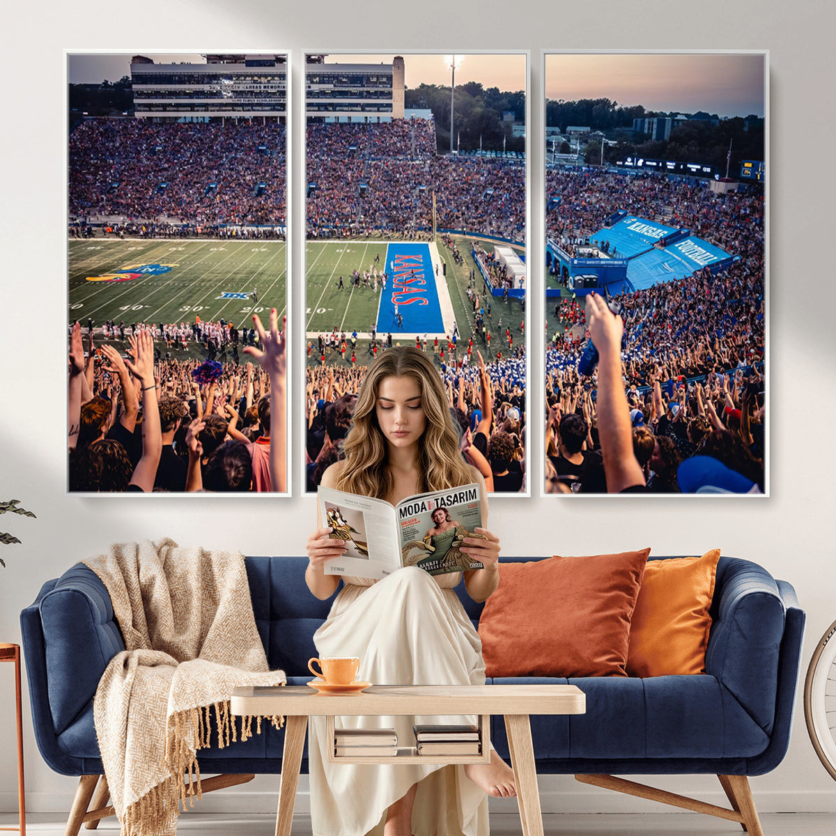 40169-MGV-CV-36X24 - University of Kansas Jayhawks Football Team Art Print - Lawrence Kansas Memorial Stadium Wall Art