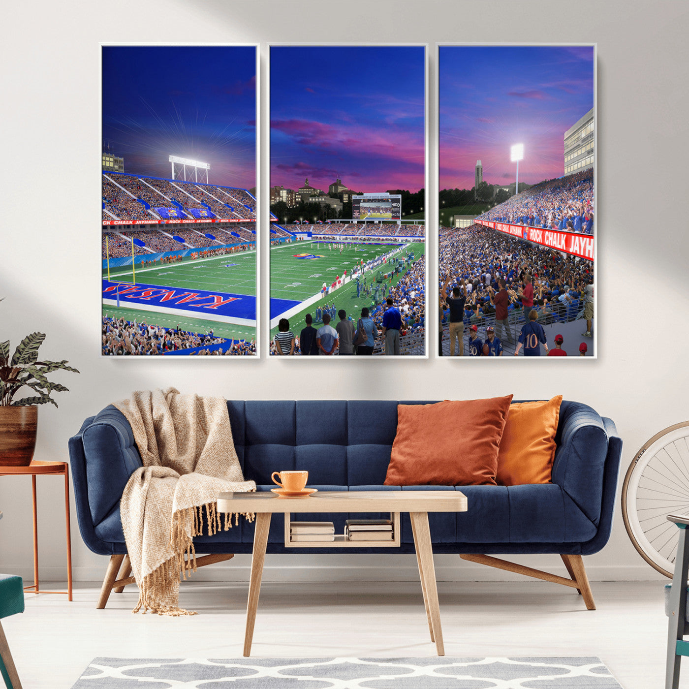 MGV-FC-48X32-3P - University of Kansas Jayhawks Football Team Print Canvas- Lawrence Kansas Memorial Stadium Wall Art