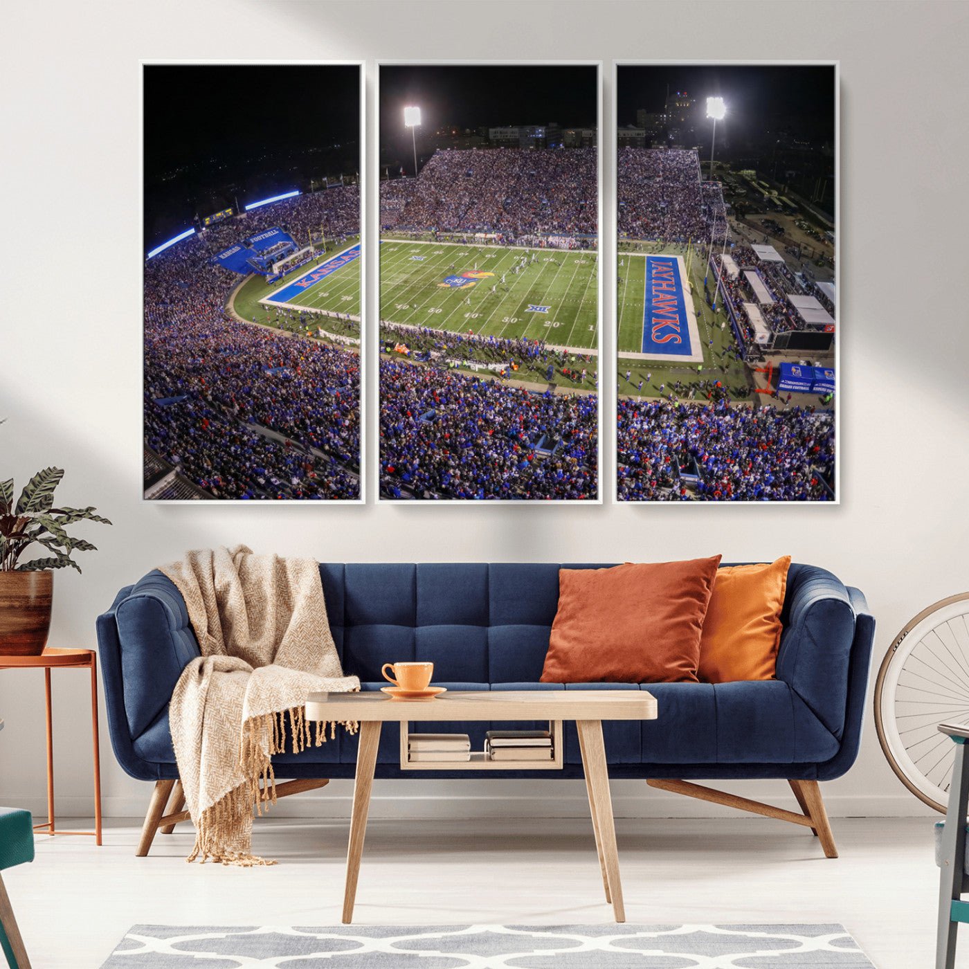 MGV-FC-48X32-3P - University of Kansas Jayhawks Football Team Print - Lawrence Kansas Memorial Stadium Wall Art Canvas