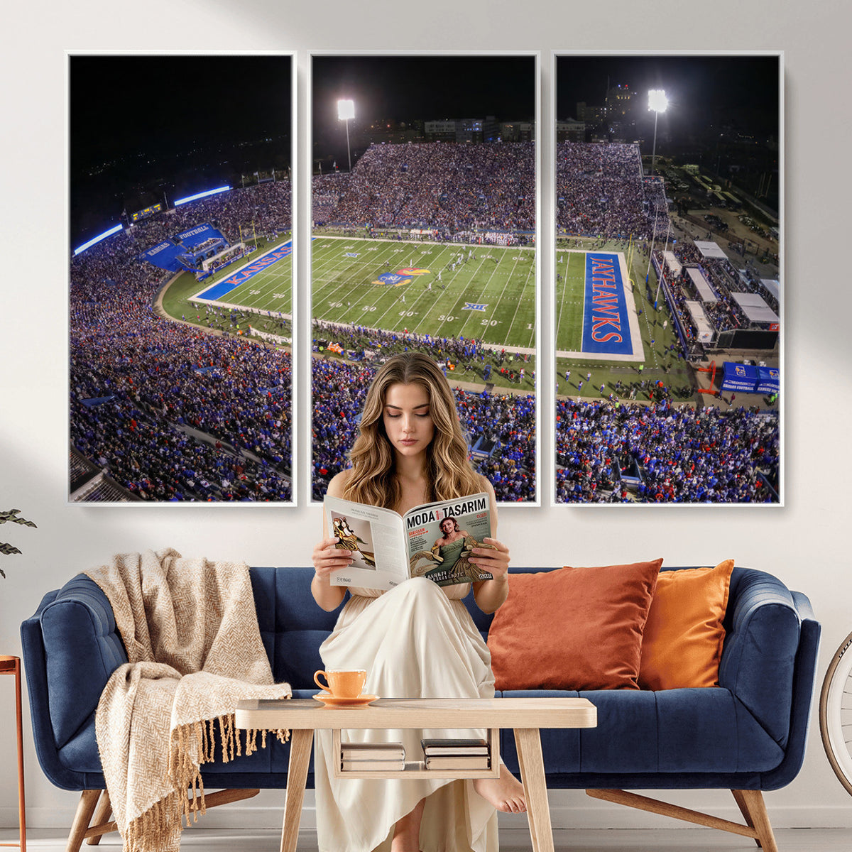 69760-MGV-CV-36X24 - University of Kansas Jayhawks Football Team Print - Lawrence Kansas Memorial Stadium Wall Art Canvas