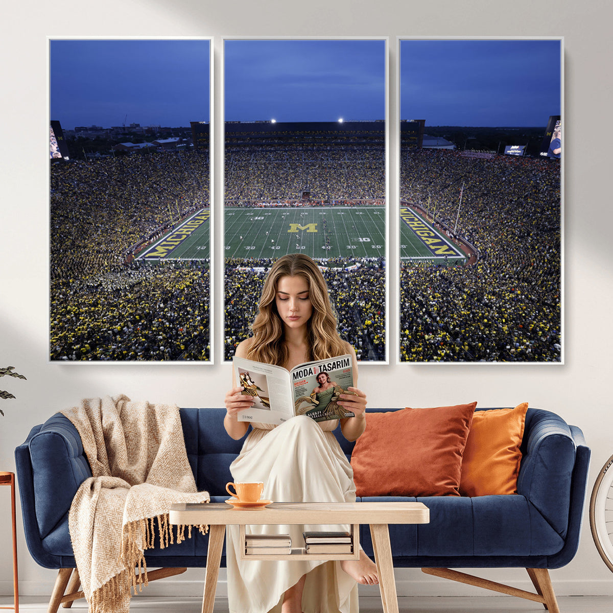 34202-MGV-CV-36X24 - University of Michigan Wolverines Football Team Print - Ann Arbor Michigan Stadium Wall Art Canvas