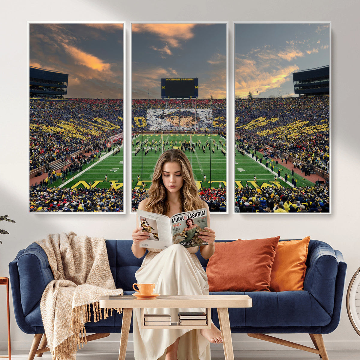 81843-MGV-CV-36X24 - University of Michigan Wolverines Print Canvas, Football Team Print - Ann Arbor Michigan Stadium